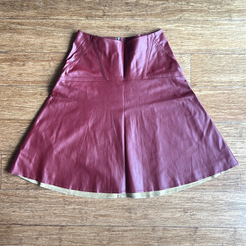 Red BCBGMAXAZRIA Faux Leather Skirt